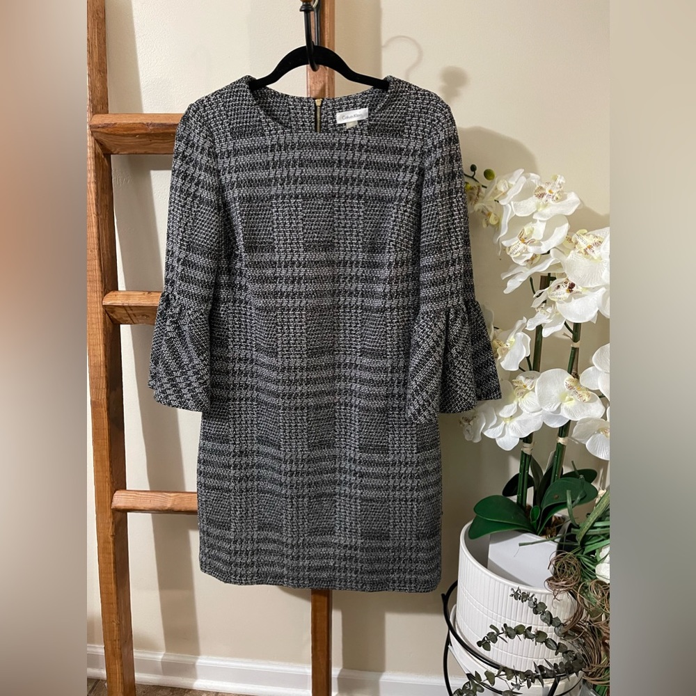 Calvin Klein Bell-Sleeve Plaid Ponte-Knit Dress